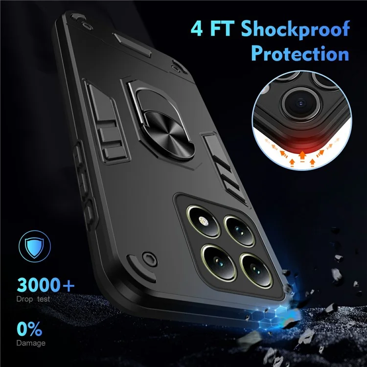 Para Xiaomi 14T Case PC+TPU Drop Defend Phone Cover with Ring Kickstand - Black