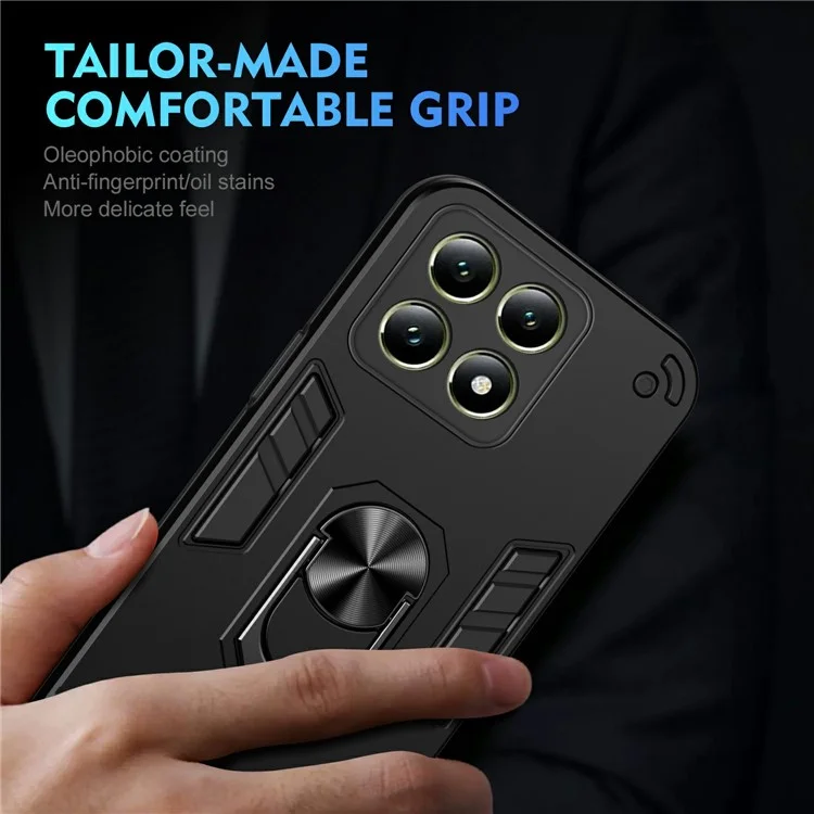 Para Xiaomi 14T Case PC+TPU Drop Defend Phone Cover with Ring Kickstand - Black