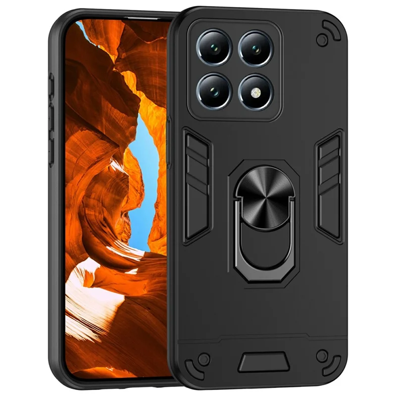 Para Xiaomi 14T Pro Capa PC+TPU Defender Phone Cover com Suporte para Anel - Preto