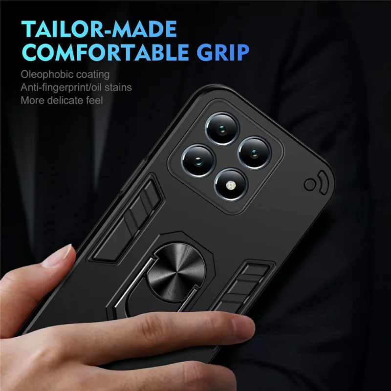 Para Xiaomi 14T Pro Capa PC+TPU Defender Phone Cover com Suporte para Anel - Preto