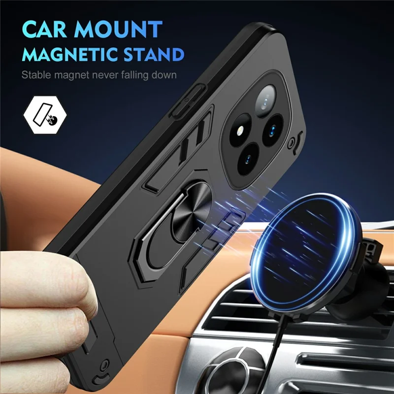 Для Xiaomi Redmi Note 14 Pro+ 5G Чехол PC+TPU Drop Defend Phone Cover с кольцом-подставкой - Черный