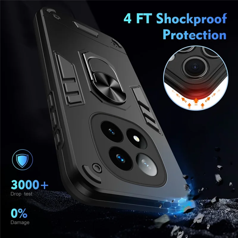 Для Xiaomi Redmi Note 14 Pro+ 5G Чехол PC+TPU Drop Defend Phone Cover с кольцом-подставкой - Черный