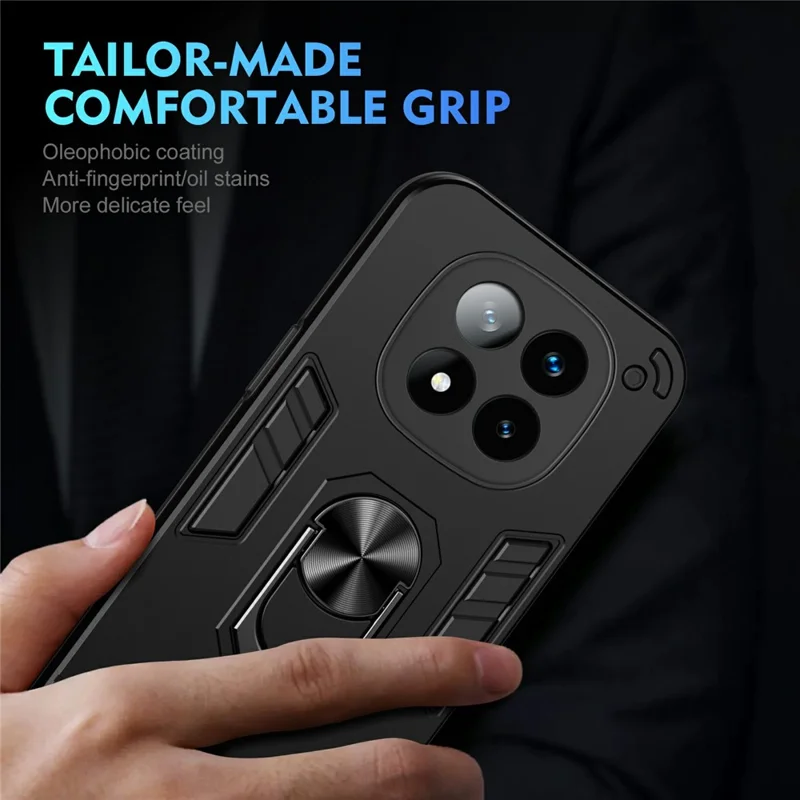 Для Xiaomi Redmi Note 14 Pro+ 5G Чехол PC+TPU Drop Defend Phone Cover с кольцом-подставкой - Черный