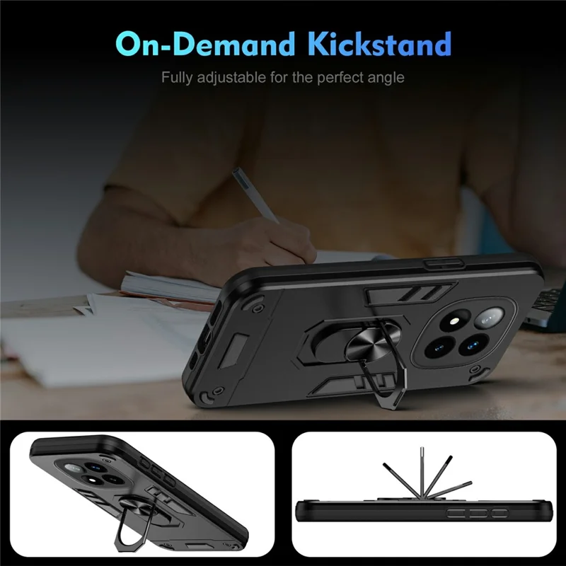 Для Xiaomi Redmi Note 14 Pro+ 5G Чехол PC+TPU Drop Defend Phone Cover с кольцом-подставкой - Черный