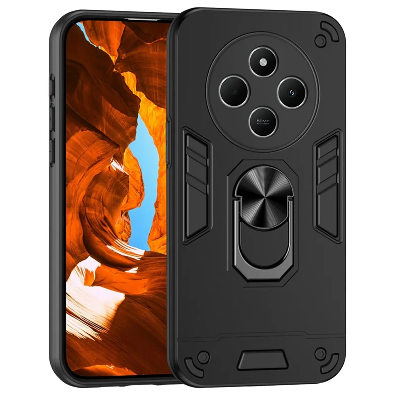 Pour Xiaomi Redmi 14C 4G / 14R 5G / Poco C75 4G Coque PC+TPU Défense anti-chute avec Support Rotatif - Noir