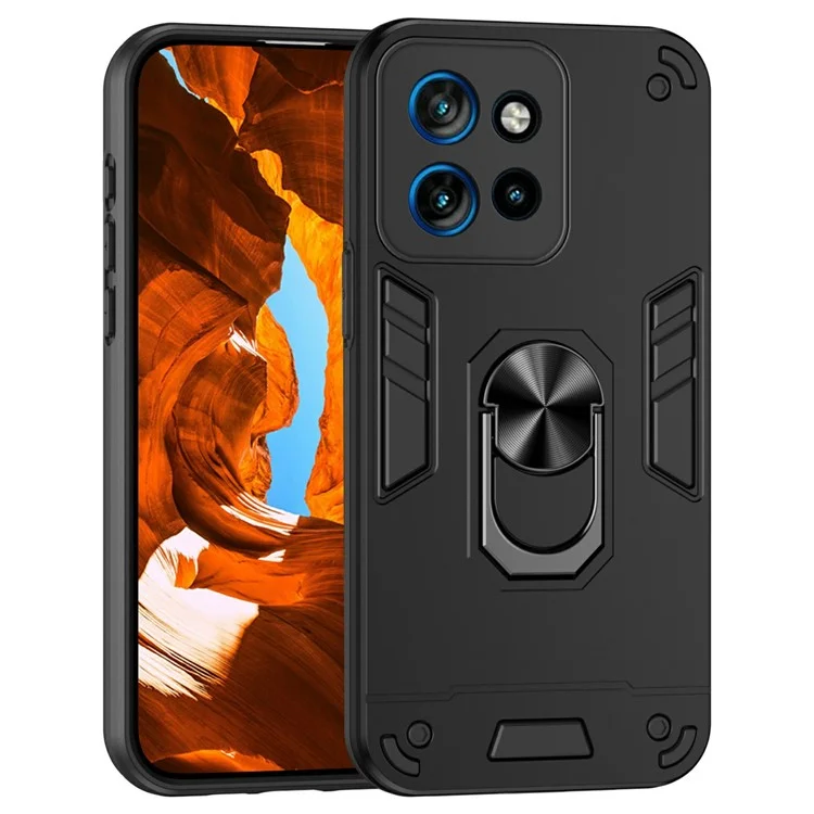 Coque pour Motorola Edge 50 Neo 5G en PC+TPU avec support anneau et protection anti-chute - Noir