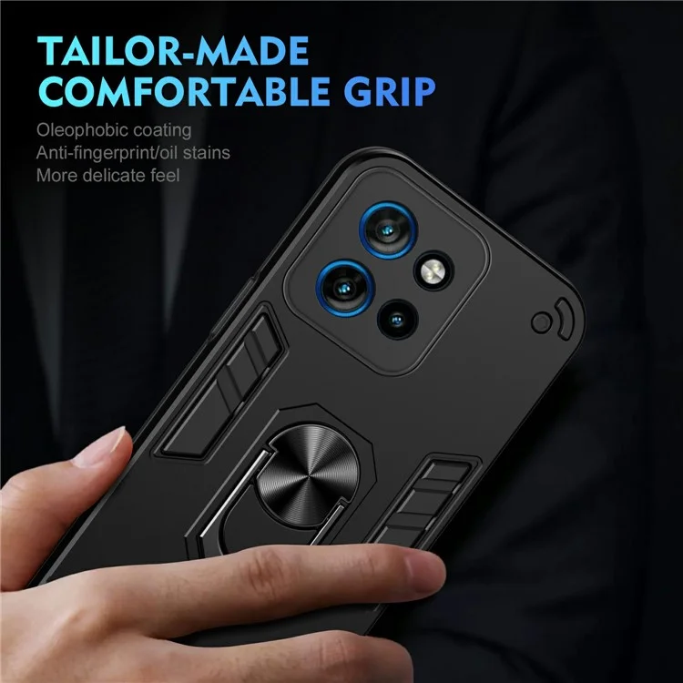 Coque pour Motorola Edge 50 Neo 5G en PC+TPU avec support anneau et protection anti-chute - Noir