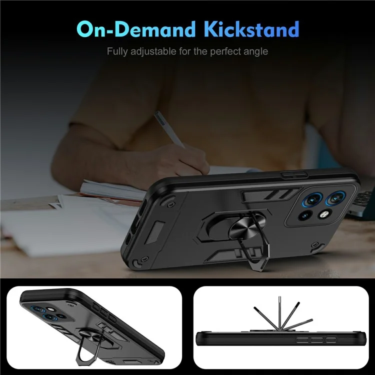 Coque pour Motorola Edge 50 Neo 5G en PC+TPU avec support anneau et protection anti-chute - Noir
