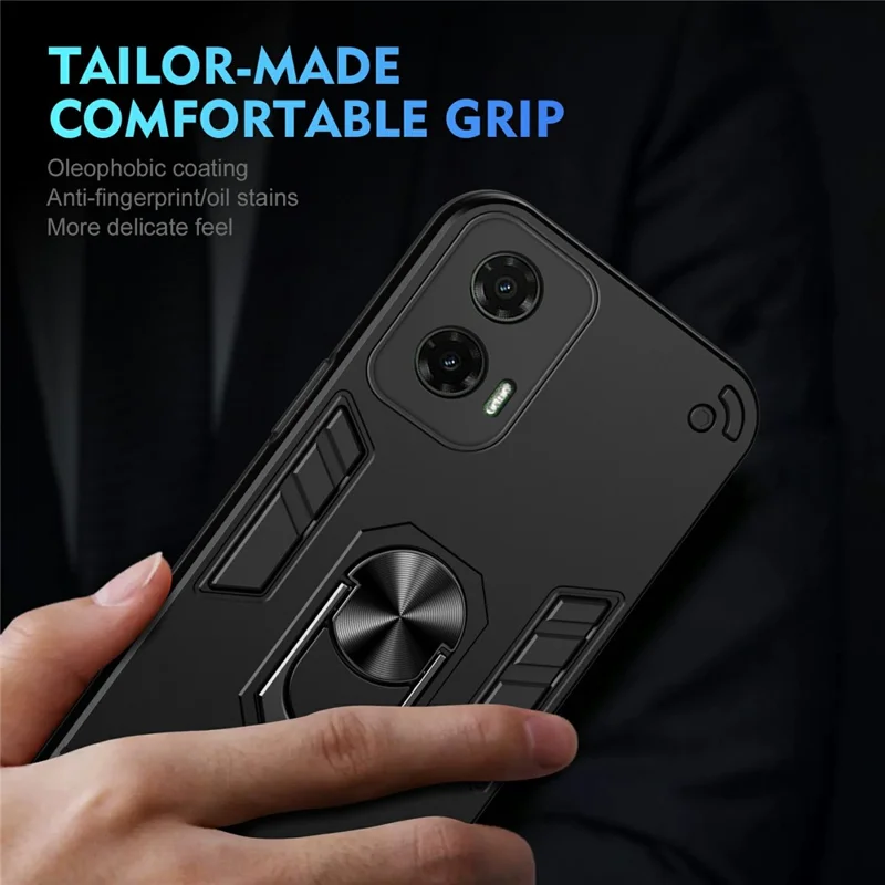 For Motorola Moto G35 5G Case PC+TPU Drop Defend Phone Cover with Ring Kickstand - Black