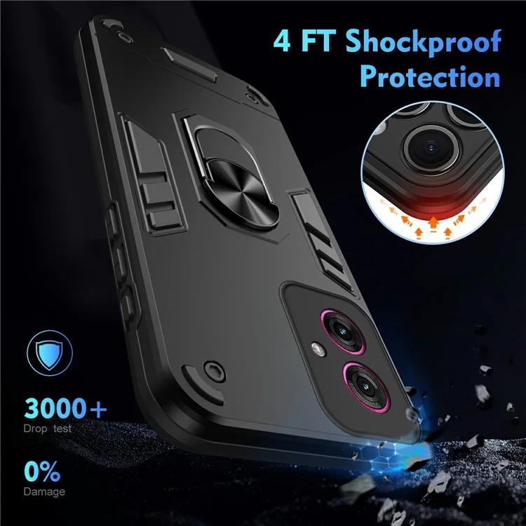 Funda para Motorola Moto G55 5G Carcasa PC+TPU a prueba de caídas con soporte de anillo - Negro