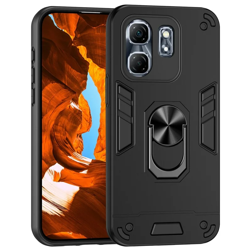 For Infinix Hot 50i 4G Case PC+TPU Drop Defend Phone Cover with Ring Kickstand - Black
