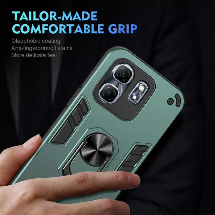For Infinix Hot 50i 4G Case PC+TPU Drop Defend Phone Cover with Ring Kickstand - Green