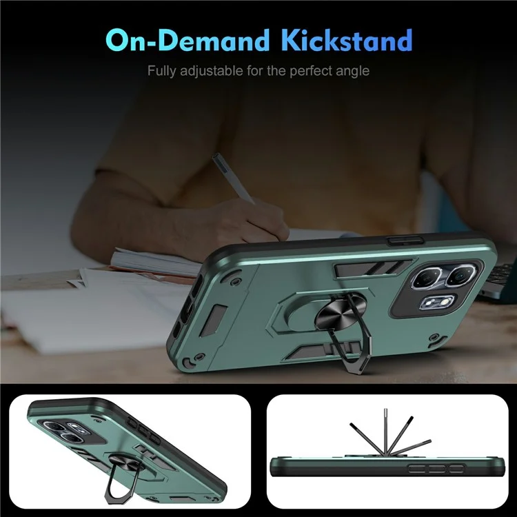 For Infinix Hot 50i 4G Case PC+TPU Drop Defend Phone Cover with Ring Kickstand - Green