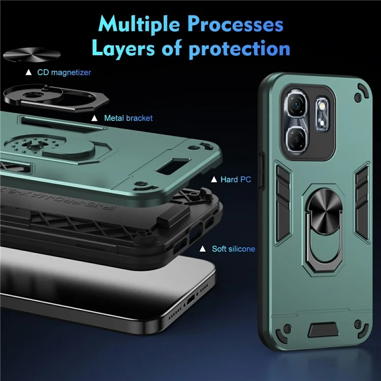 For Infinix Hot 50i 4G Case PC+TPU Drop Defend Phone Cover with Ring Kickstand - Green