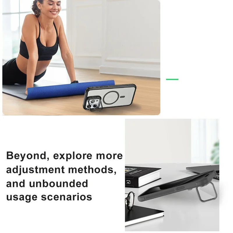 For iPhone 15 Pro Max Clear Phone Case Compatible with MagSafe Back Cover with Lens Cover Kickstand - Orange