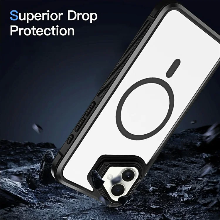 For iPhone 16 Plus Clear Phone Case Compatible with MagSafe Back Cover with Lens Cover Kickstand - Black