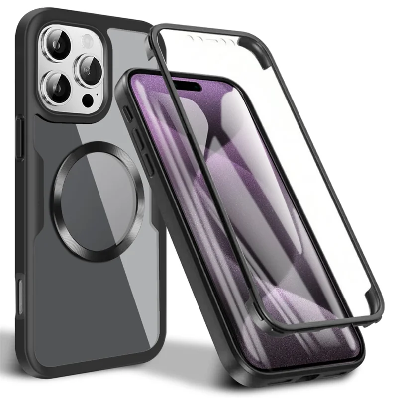 For iPhone 16 Pro Case Compatible with MagSafe CD Vein PC+TPU+Acrylic Full Protection Phone Cover - Black