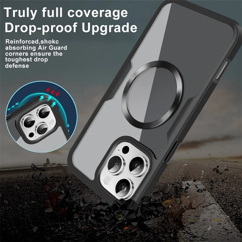 For iPhone 16 Pro Case Compatible with MagSafe CD Vein PC+TPU+Acrylic Full Protection Phone Cover - Black