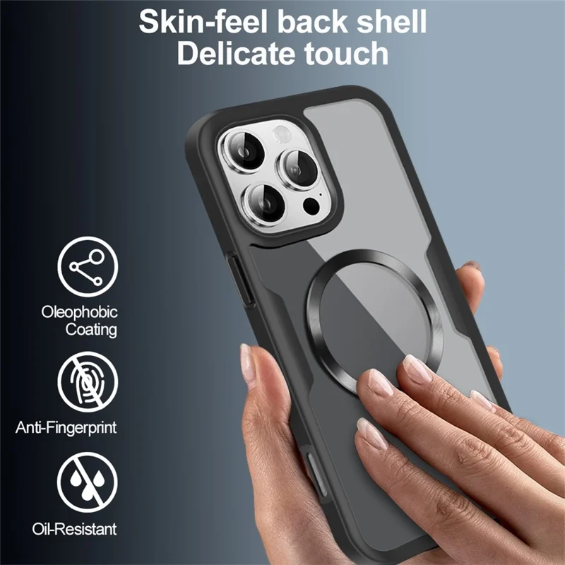 For iPhone 16 Pro Case Compatible with MagSafe CD Vein PC+TPU+Acrylic Full Protection Phone Cover - Black