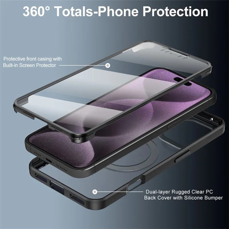 For iPhone 16 Pro Case Compatible with MagSafe CD Vein PC+TPU+Acrylic Full Protection Phone Cover - Black