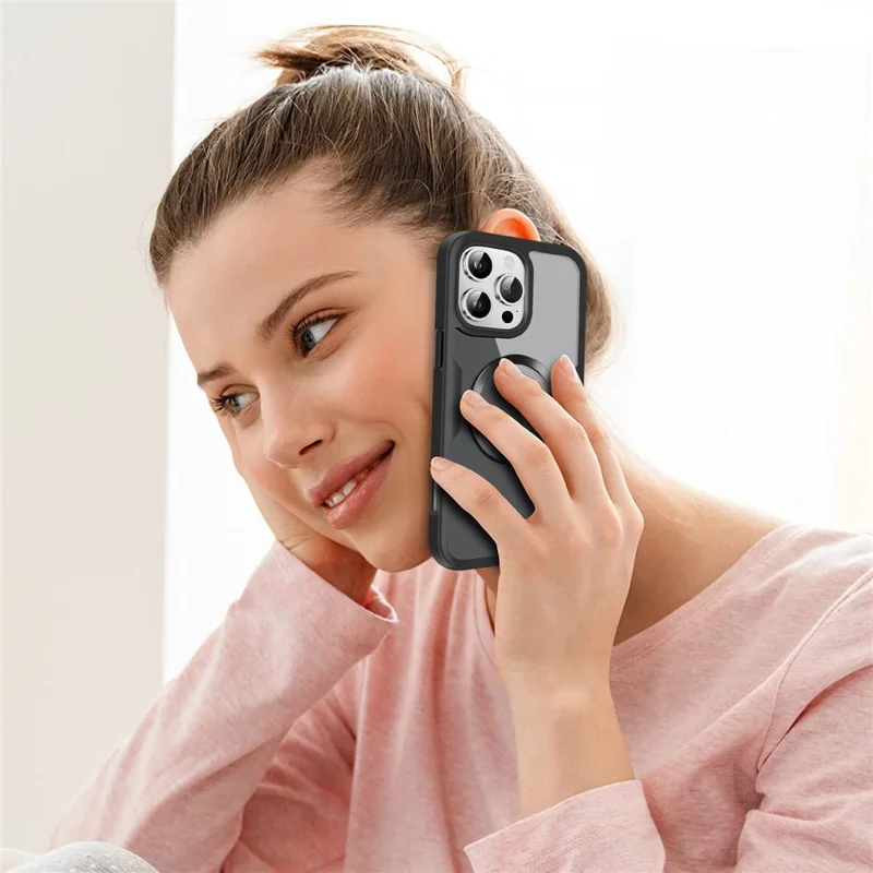 For iPhone 16 Pro Case Compatible with MagSafe CD Vein PC+TPU+Acrylic Full Protection Phone Cover - Black