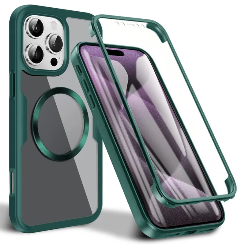 For iPhone 16 Pro Max Case Compatible with MagSafe CD Vein PC+TPU+Acrylic Full Protection Phone Cover - Midnight Green