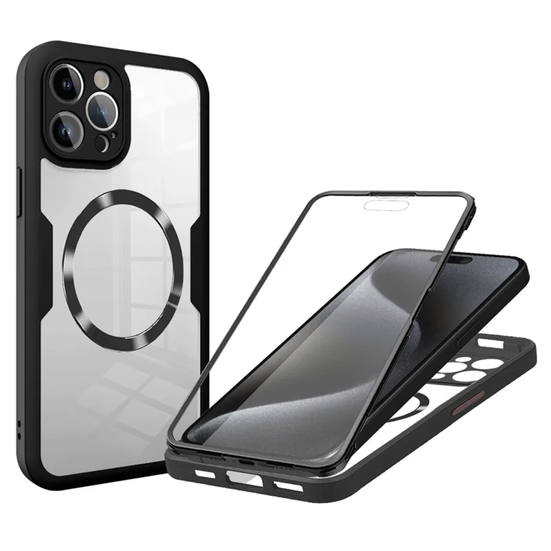 Obudowa do iPhone 15 Pro zgodna z MagSafe, wzór CD, PC+TPU+akryl, pełna ochrona, czarna