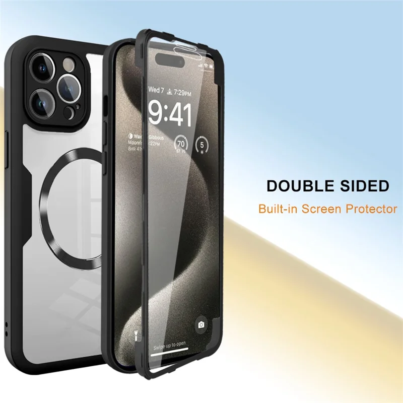 Obudowa do iPhone 15 Pro zgodna z MagSafe, wzór CD, PC+TPU+akryl, pełna ochrona, czarna