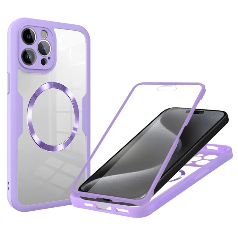 For iPhone 15 Pro Case Compatible with MagSafe CD Vein PC+TPU+Acrylic Full Protection Phone Cover - Purple