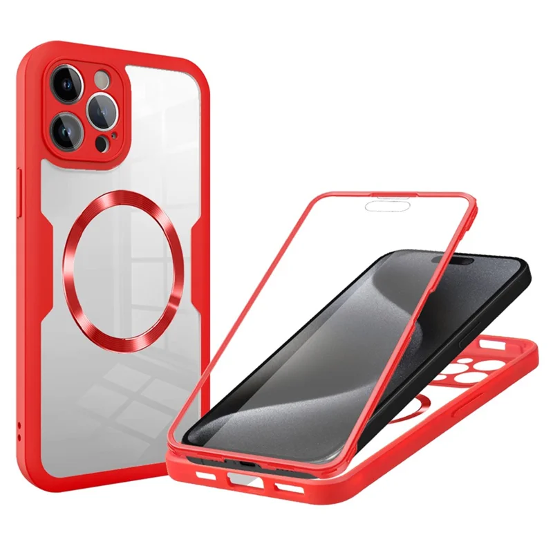 For iPhone 15 Pro Max Case Compatible with MagSafe CD Vein PC+TPU+Acrylic Full Protection Phone Cover - Red