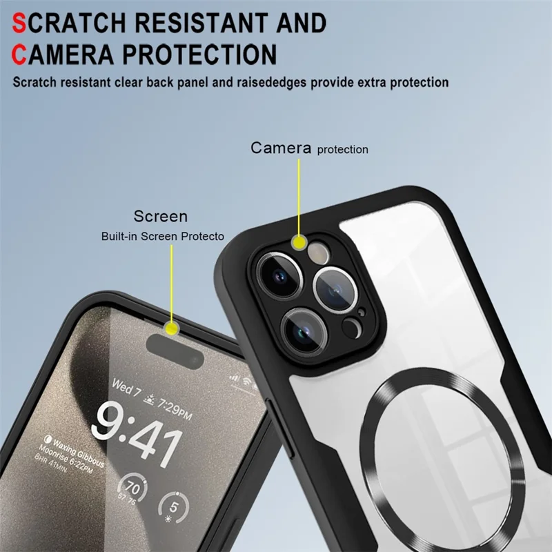 For iPhone 15 Pro Max Case Compatible with MagSafe CD Vein PC+TPU+Acrylic Full Protection Phone Cover - Red