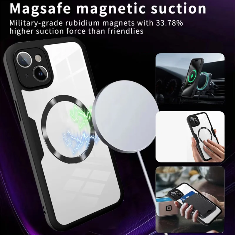 Voor iPhone 15 Hoesje Compatibel met MagSafe CD-nerf PC+TPU+Acryl Volledige Bescherming Telefoonhoes - Zwart