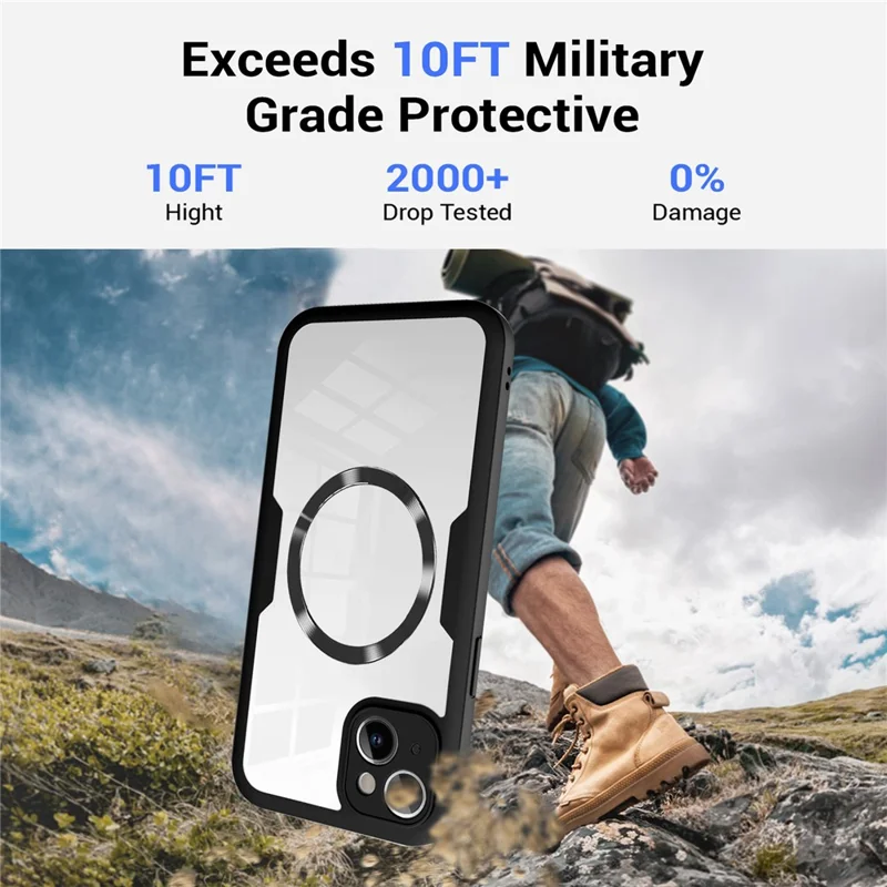 Voor iPhone 15 Hoesje Compatibel met MagSafe CD-nerf PC+TPU+Acryl Volledige Bescherming Telefoonhoes - Zwart