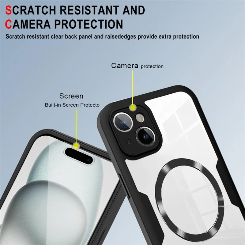 Voor iPhone 15 Hoesje Compatibel met MagSafe CD-nerf PC+TPU+Acryl Volledige Bescherming Telefoonhoes - Zwart