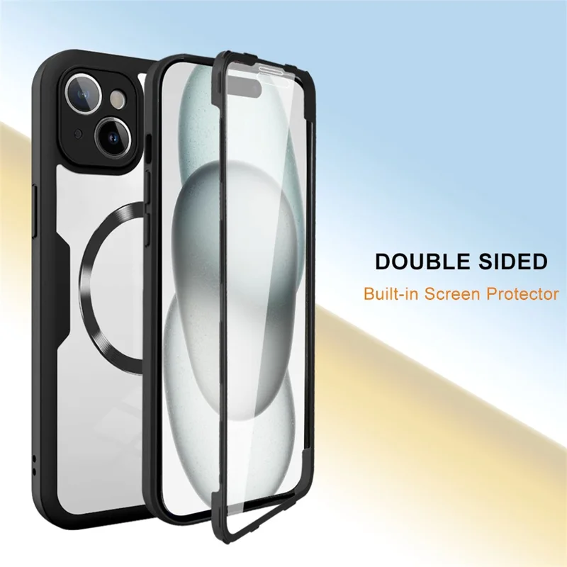 Voor iPhone 15 Hoesje Compatibel met MagSafe CD-nerf PC+TPU+Acryl Volledige Bescherming Telefoonhoes - Zwart