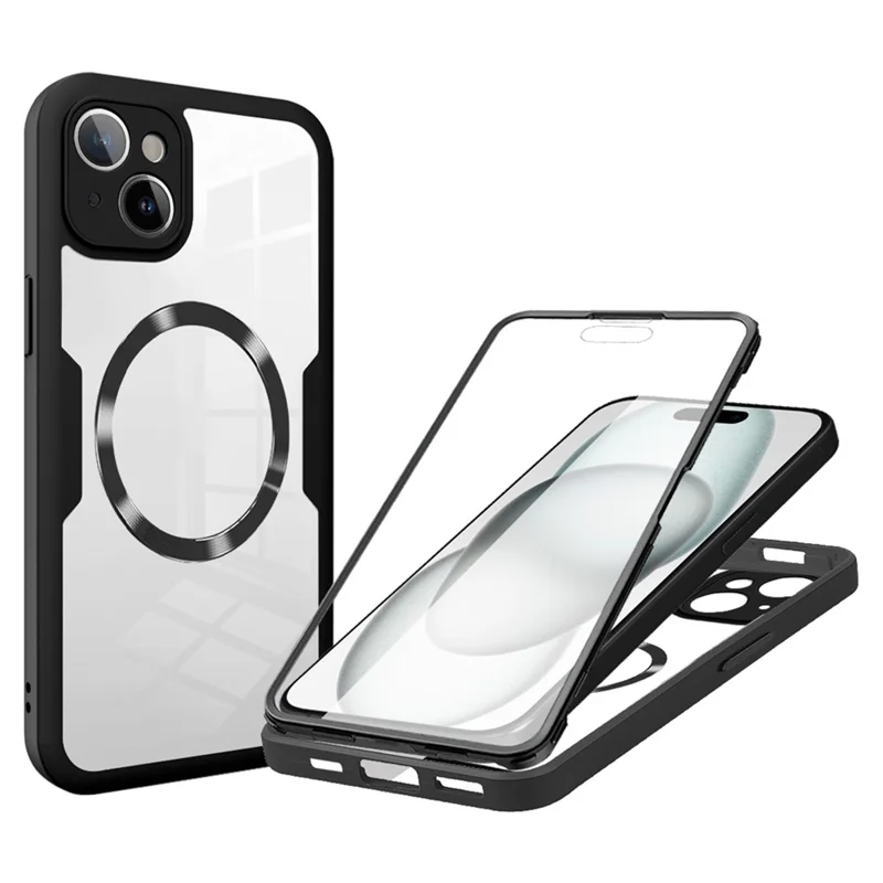 For iPhone 14 Case Compatible with MagSafe CD Vein PC+TPU+Acrylic Full Protection Phone Cover - Black