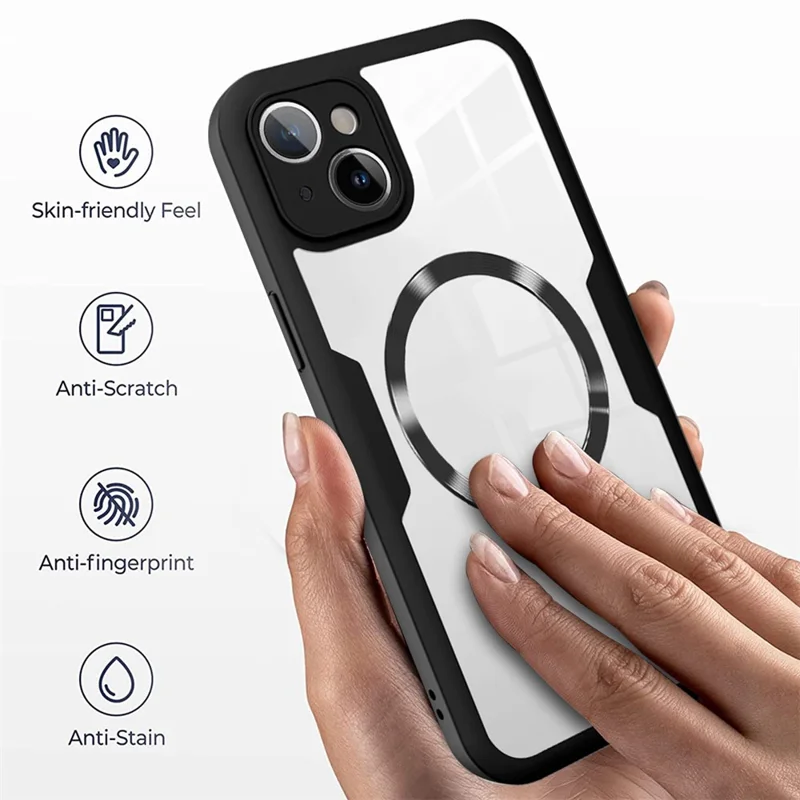 For iPhone 14 Case Compatible with MagSafe CD Vein PC+TPU+Acrylic Full Protection Phone Cover - Black