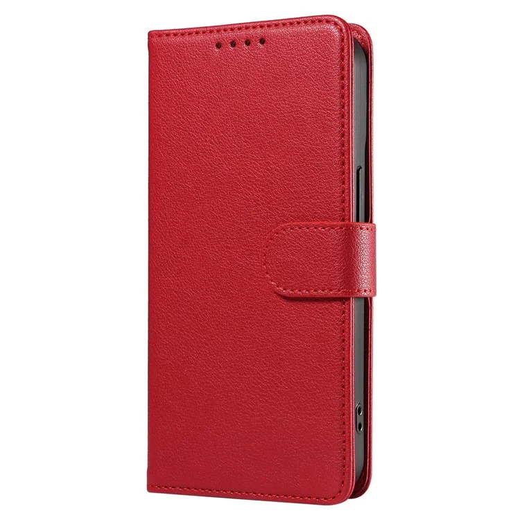 For iPhone 14 Leather Case Litchi Texture RFID Blocking Wallet Stand Phone Cover - Wine Red