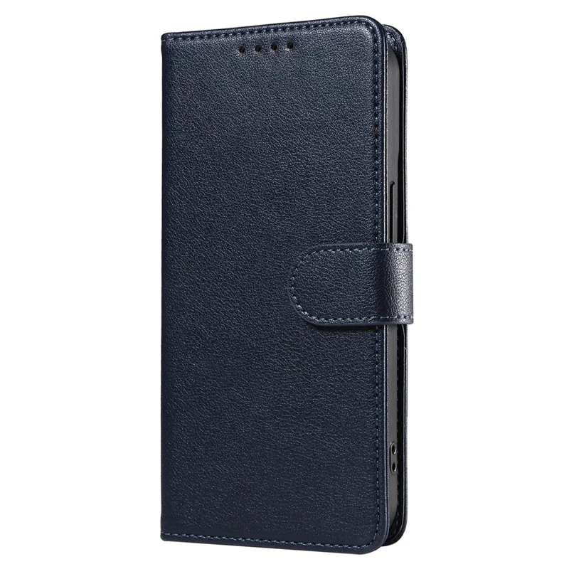 For iPhone 13 Leather Case Litchi Texture RFID Blocking Wallet Stand Phone Cover - Blue