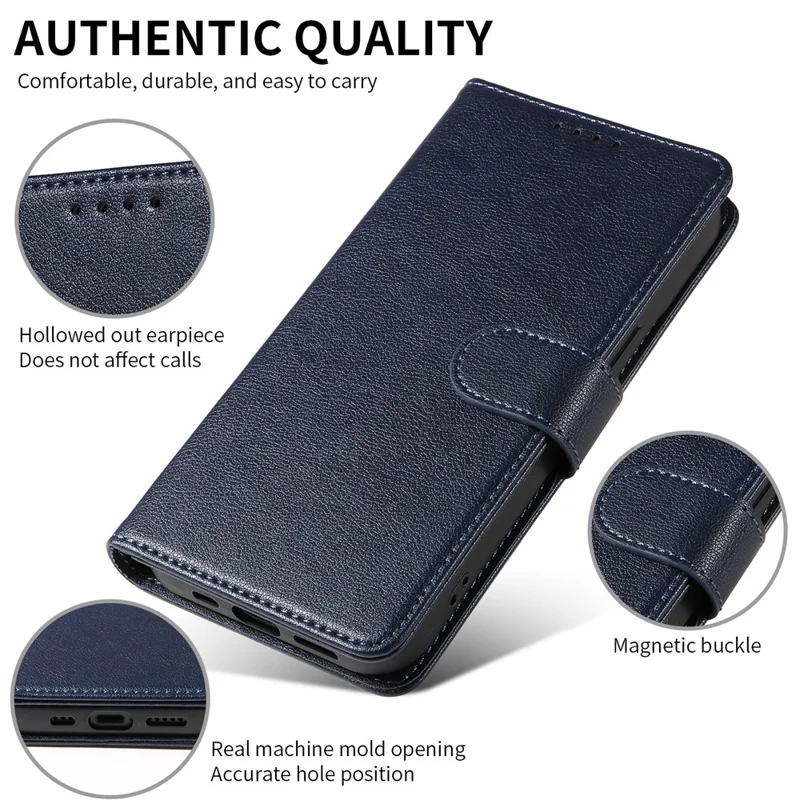 For iPhone 13 Leather Case Litchi Texture RFID Blocking Wallet Stand Phone Cover - Blue