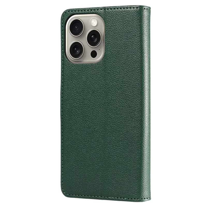 For iPhone 13 Pro Leather Case Litchi Texture RFID Blocking Wallet Stand Phone Cover - Green