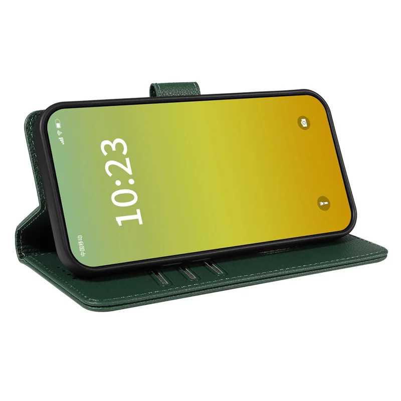 For iPhone 13 Pro Leather Case Litchi Texture RFID Blocking Wallet Stand Phone Cover - Green