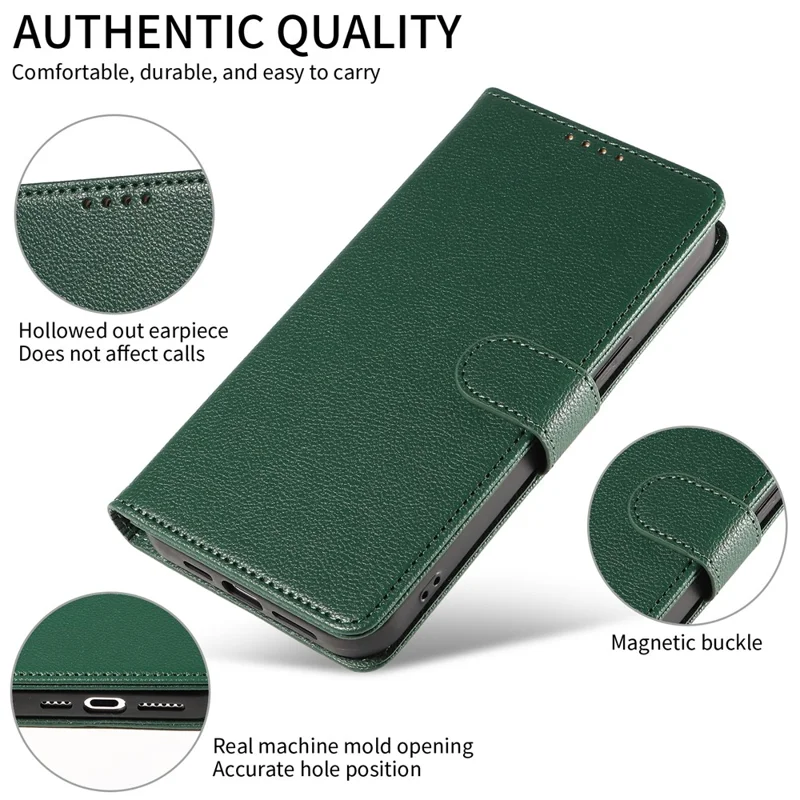 For iPhone 13 Pro Leather Case Litchi Texture RFID Blocking Wallet Stand Phone Cover - Green