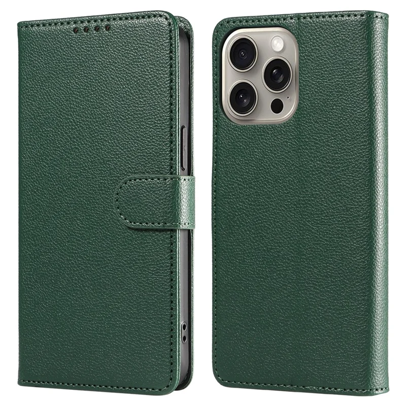 For iPhone 14 Pro Leather Case Litchi Texture RFID Blocking Wallet Stand Phone Cover - Green