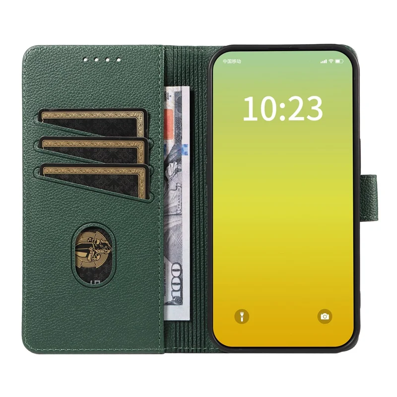 For iPhone 14 Pro Leather Case Litchi Texture RFID Blocking Wallet Stand Phone Cover - Green