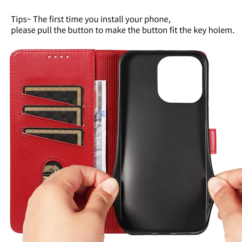 For iPhone 14 Pro Leather Case Litchi Texture RFID Blocking Wallet Stand Phone Cover - Wine Red