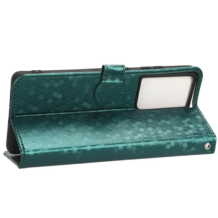 Case de Teléfono Anti-drop Para Samsung Galaxy S21 Ultra 5G, Patrón de Puntos PU Cuero de Cuero PU Magnético Flip Willet Soport Cover Con Correa - Verde