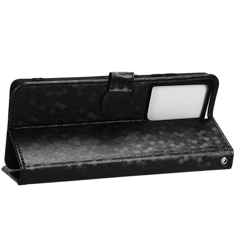 Anti-drop Phone Case For Samsung Galaxy S21 Ultra 5G, Dot Pattern Imprinted PU Leather Magnetic Clasp Flip Wallet Stand Phone Cover with Strap - Black