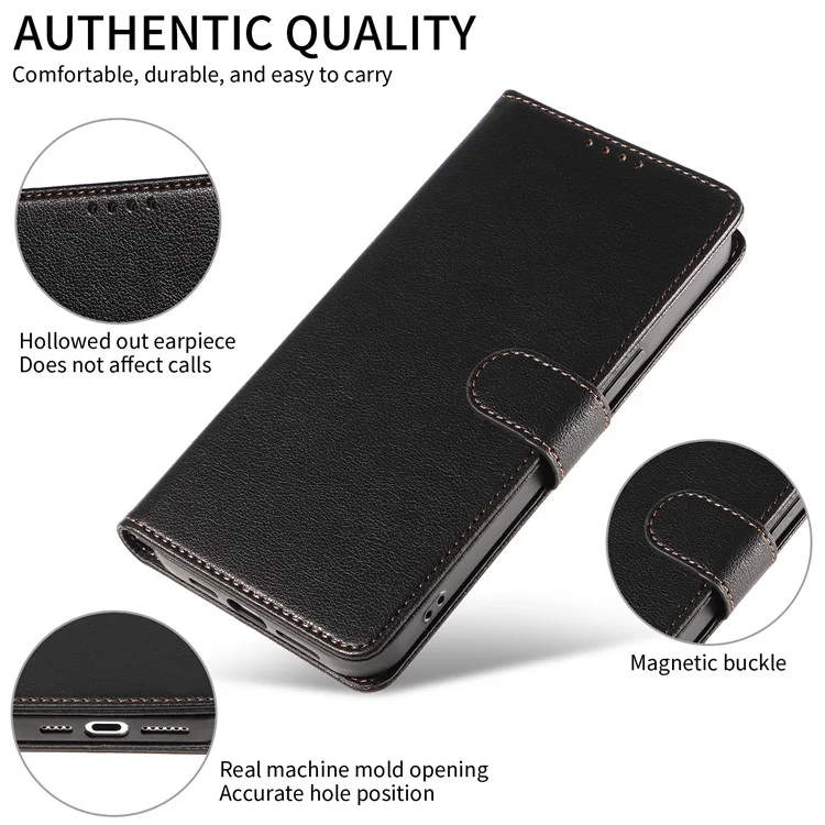 For iPhone 15 Pro Max Leather Case Litchi Texture RFID Blocking Wallet Stand Phone Cover - Black