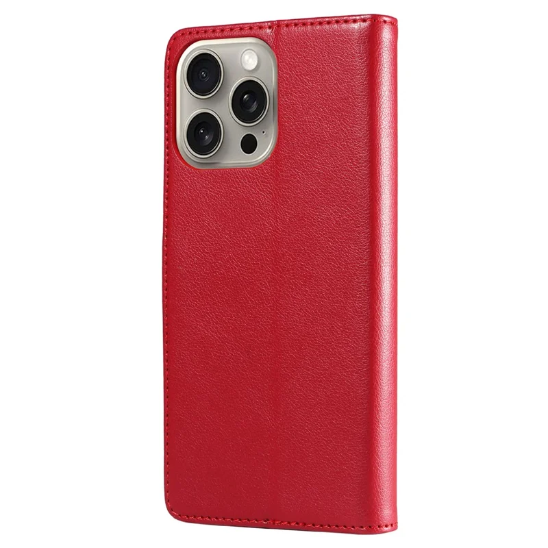 For iPhone 15 Pro Max Leather Case Litchi Texture RFID Blocking Wallet Stand Phone Cover - Wine Red